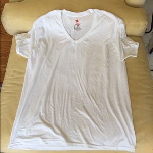 White Hanes V-neck t
